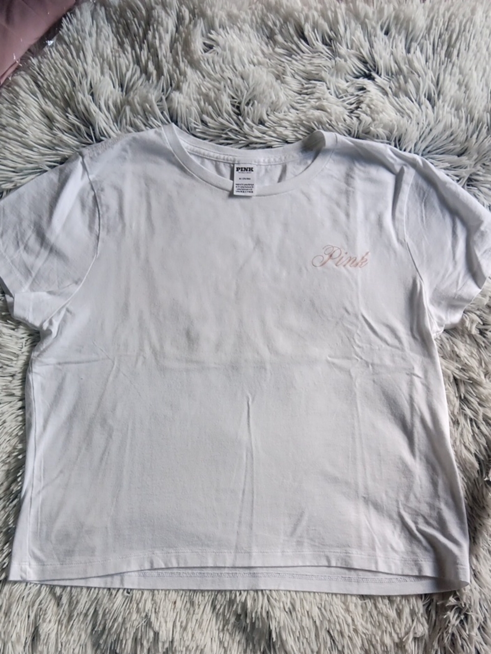 PINK Victoria's Secret Crop White Tee with Light Pink Script